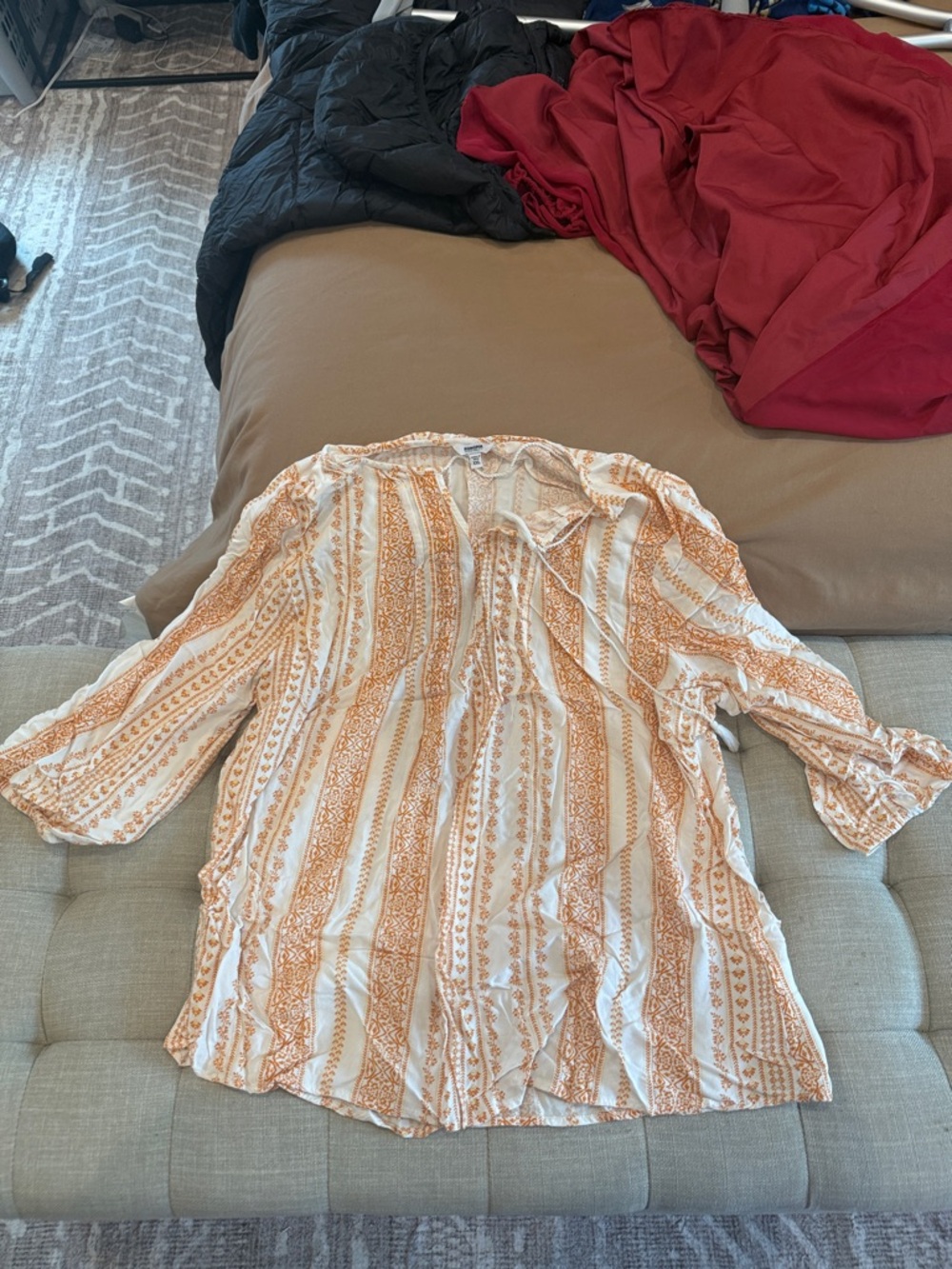 Sonoma Cream and Rust-Orange Patterned Peasant Blouse